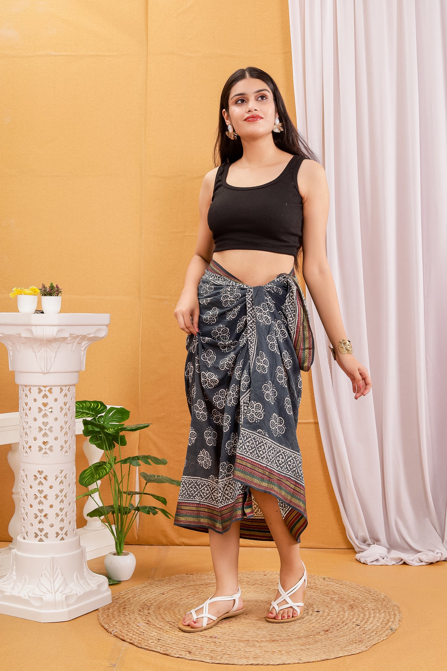 Black Color Large Sarong, Golden Border (Zari) Long Scarf, Cover up, Soft Fabric Scarf, Beach Wrap Pareo