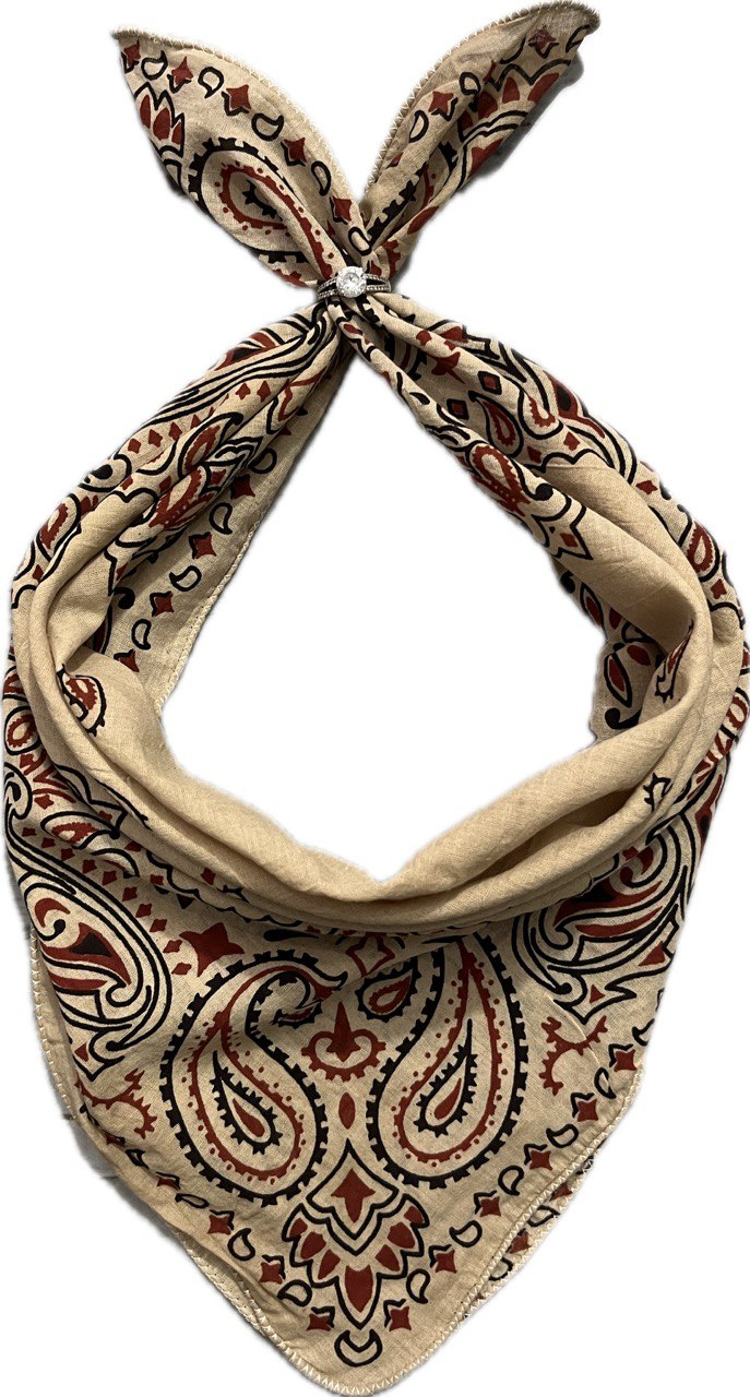 Natural Beige Bandana with Maroon & Black Paisley | Organic Cotton Scarf for Men & Women - Size 21x21 Inches
