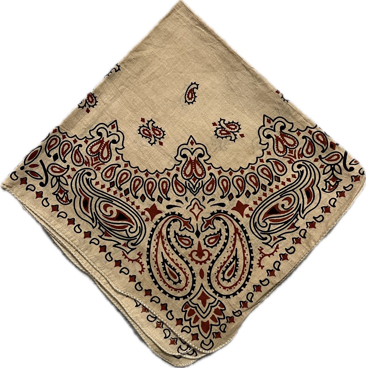 Natural Beige Bandana with Maroon & Black Paisley | Organic Cotton Scarf for Men & Women - Size 21x21 Inches