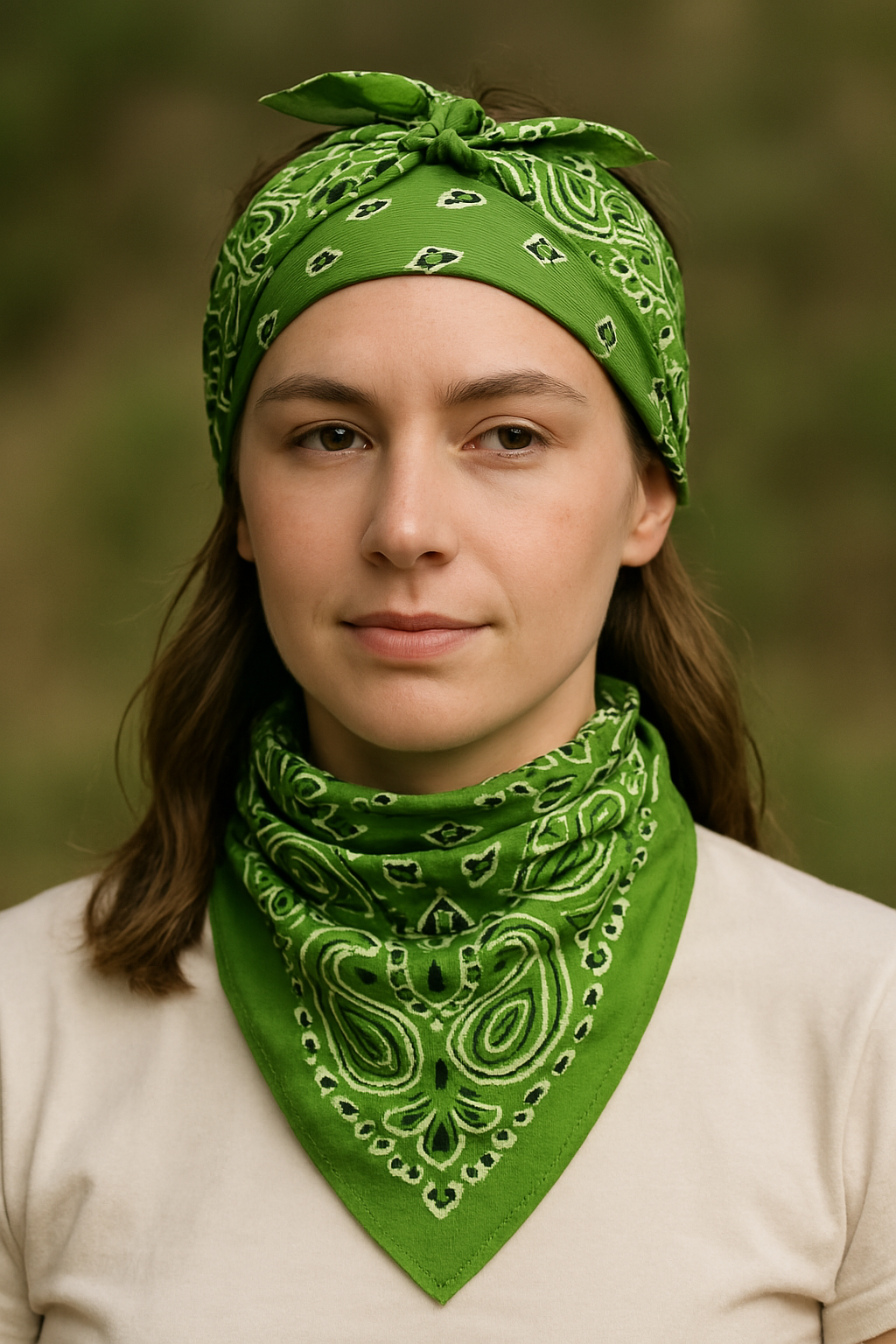 Olive Green Paisley Bandana, Unisex Organic Cotton Head & Neck Scarf for Men & Women - Size 21x21 Inches