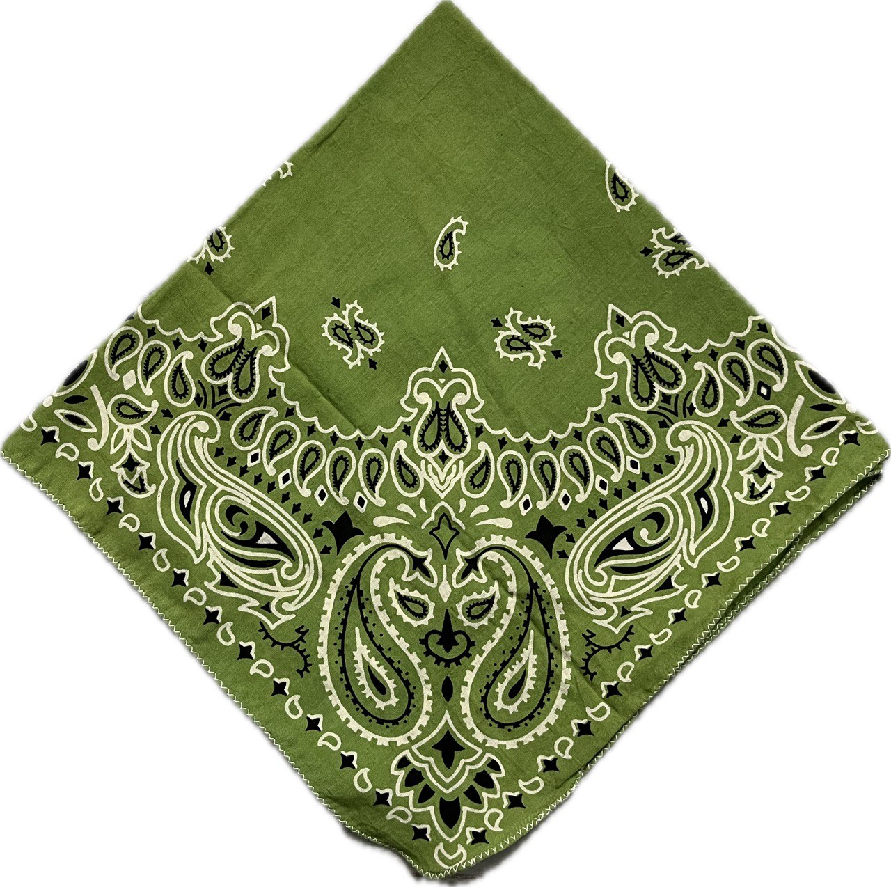 Olive Green Paisley Bandana, Unisex Organic Cotton Head & Neck Scarf for Men & Women - Size 21x21 Inches