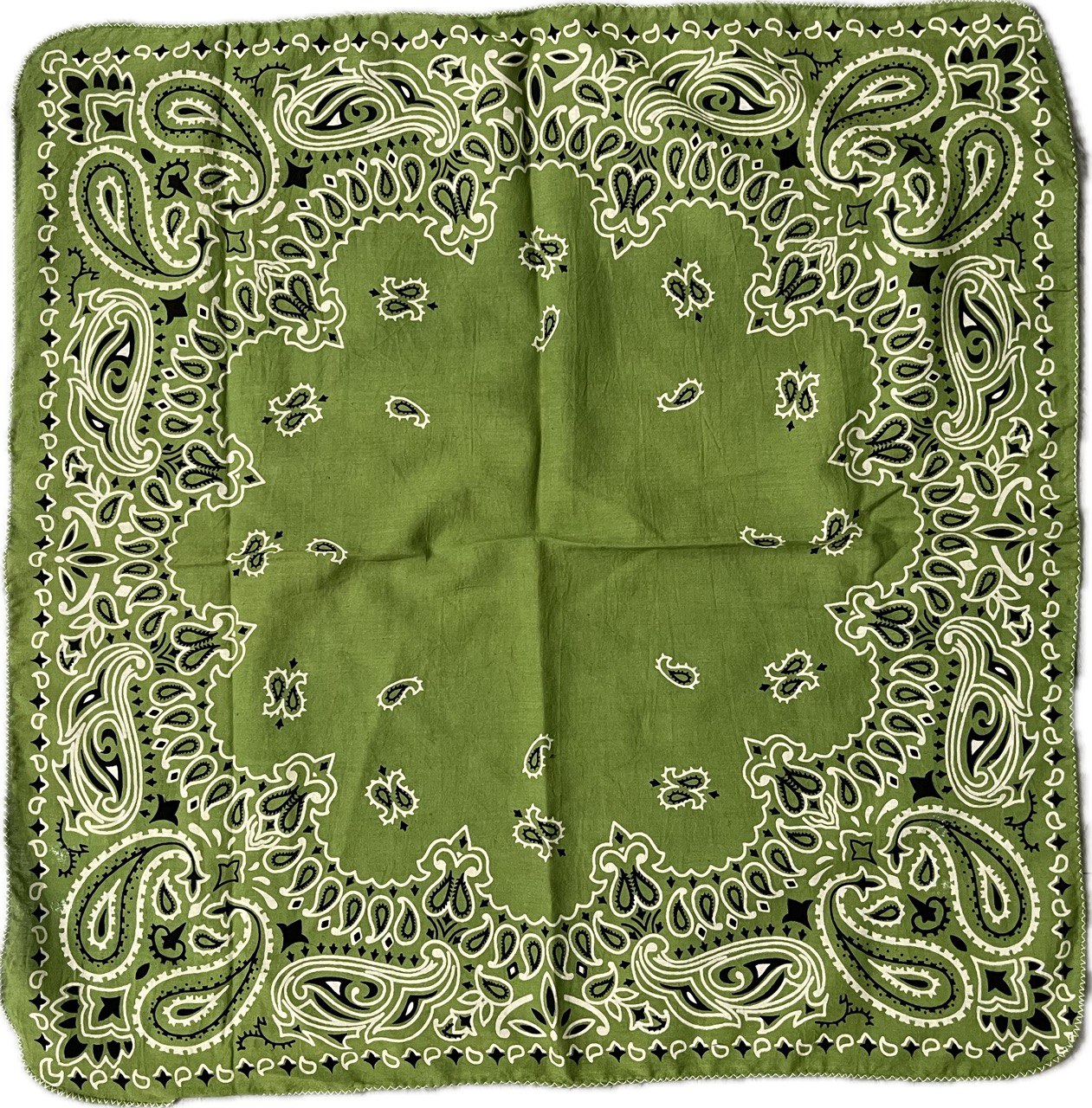 Olive Green Paisley Bandana, Unisex Organic Cotton Head & Neck Scarf for Men & Women - Size 21x21 Inches