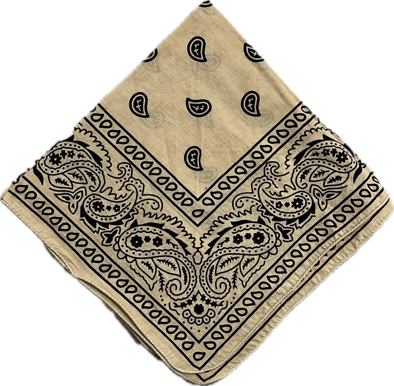Eco-Friendly Beige & Black Paisley Bandana | Unisex Organic Cotton Scarf - Size 21x21 Inches, Hair Scarf