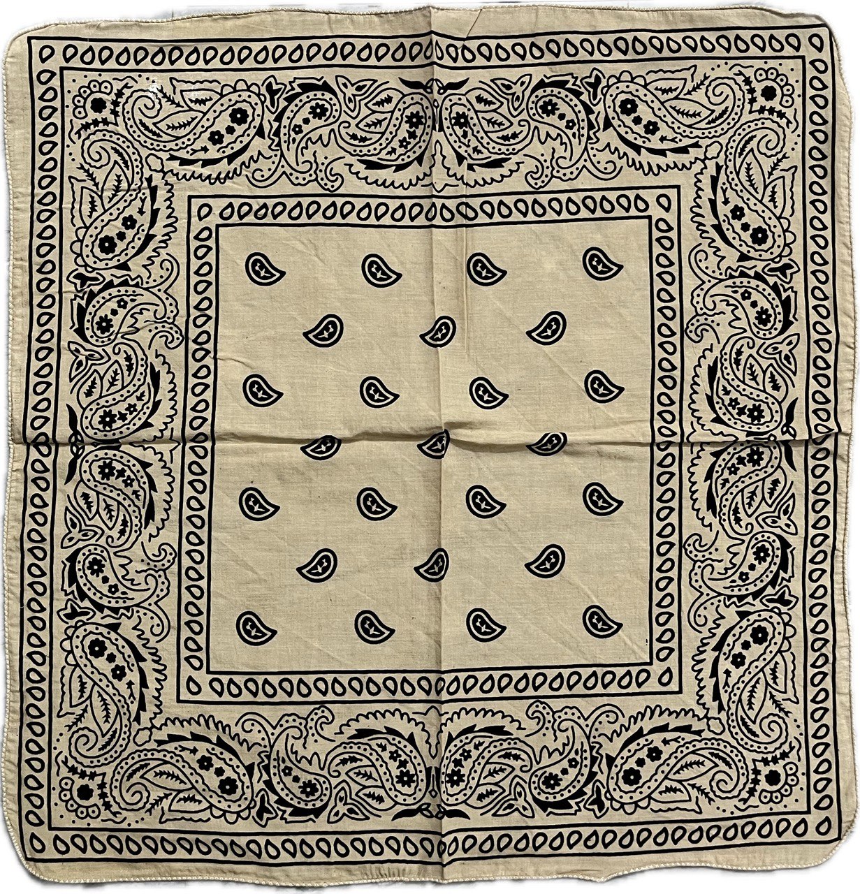 Eco-Friendly Beige & Black Paisley Bandana | Unisex Organic Cotton Scarf - Size 21x21 Inches, Hair Scarf