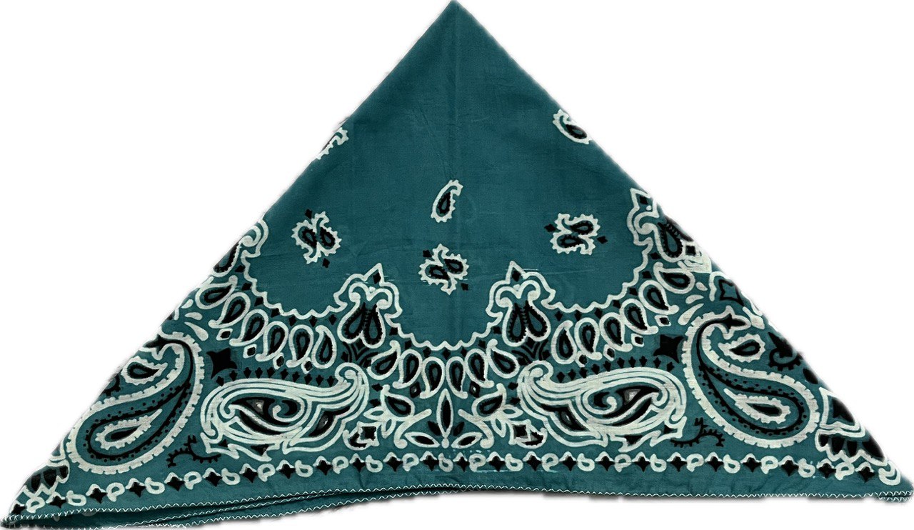 Deep Teal Head Bandana with Black & Ivory Paisley Print - Size 21x21 Inches, Hair Scarf For Men and Women