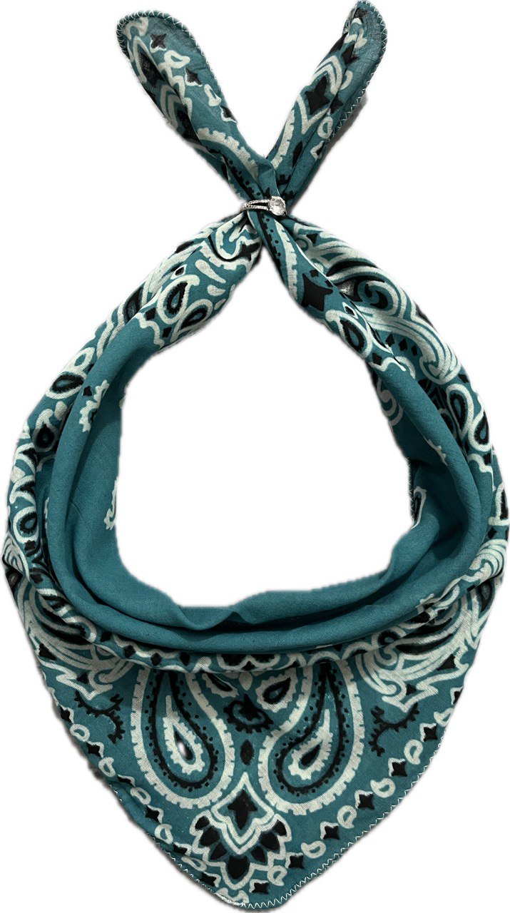 Deep Teal Head Bandana with Black & Ivory Paisley Print - Size 21x21 Inches, Hair Scarf For Men and Women