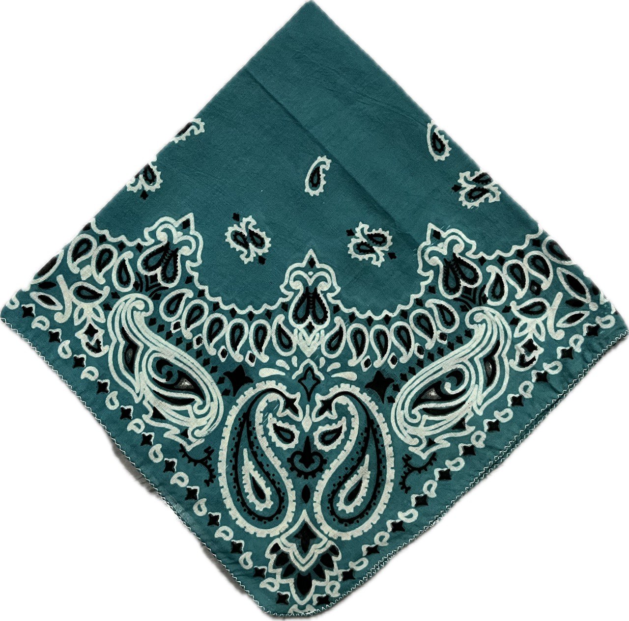 Deep Teal Head Bandana with Black & Ivory Paisley Print - Size 21x21 Inches, Hair Scarf For Men and Women