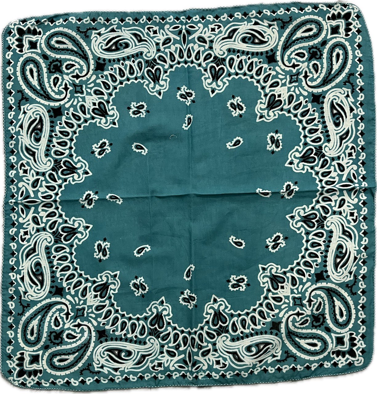 Deep Teal Head Bandana with Black & Ivory Paisley Print - Size 21x21 Inches, Hair Scarf For Men and Women