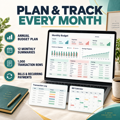 Complete Annual Budget Spreadsheet | Excel & Google Sheets Budget Planner | Monthly Expense Tracker, Bill, Debt, Savings & Net Worth