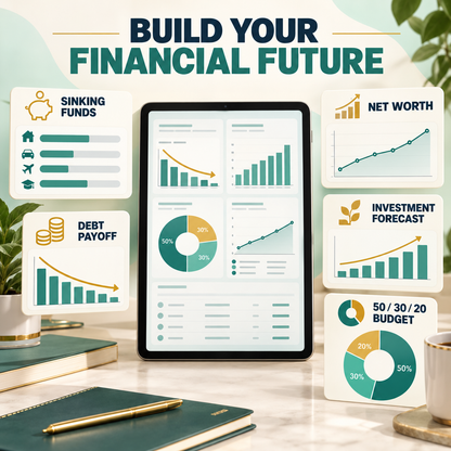 Complete Annual Budget Spreadsheet | Excel & Google Sheets Budget Planner | Monthly Expense Tracker, Bill, Debt, Savings & Net Worth