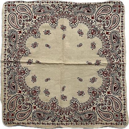 Natural Beige Bandana with Maroon & Black Paisley | Organic Cotton Scarf for Men & Women - Size 21x21 Inches