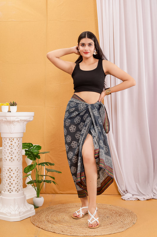 Black Color Large Sarong, Golden Border (Zari) Long Scarf, Cover up, Soft Fabric Scarf, Beach Wrap Pareo