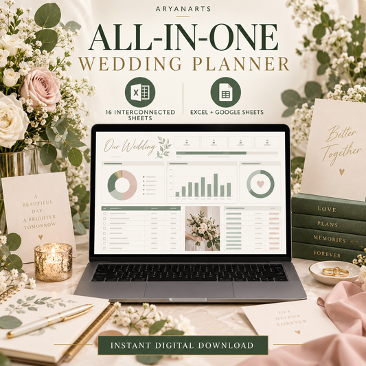 All-in-One Wedding Planner Spreadsheet | Budget, Guest List, Checklist, Vendors, Seating & Timeline | Excel + Google Sheets