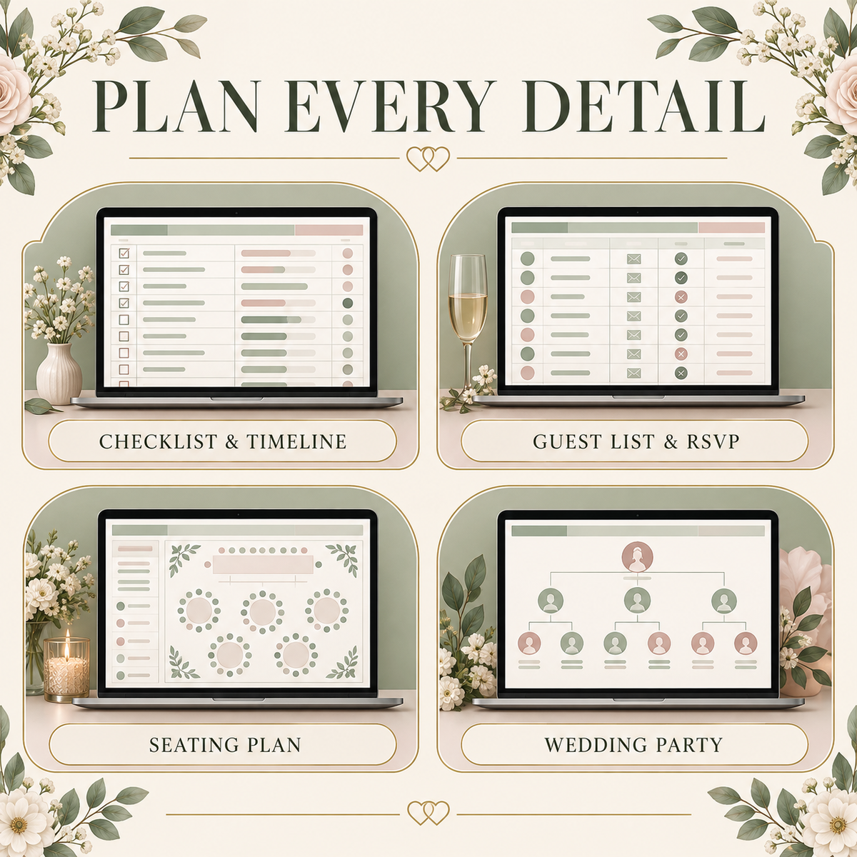 All-in-One Wedding Planner Spreadsheet | Budget, Guest List, Checklist, Vendors, Seating & Timeline | Excel + Google Sheets
