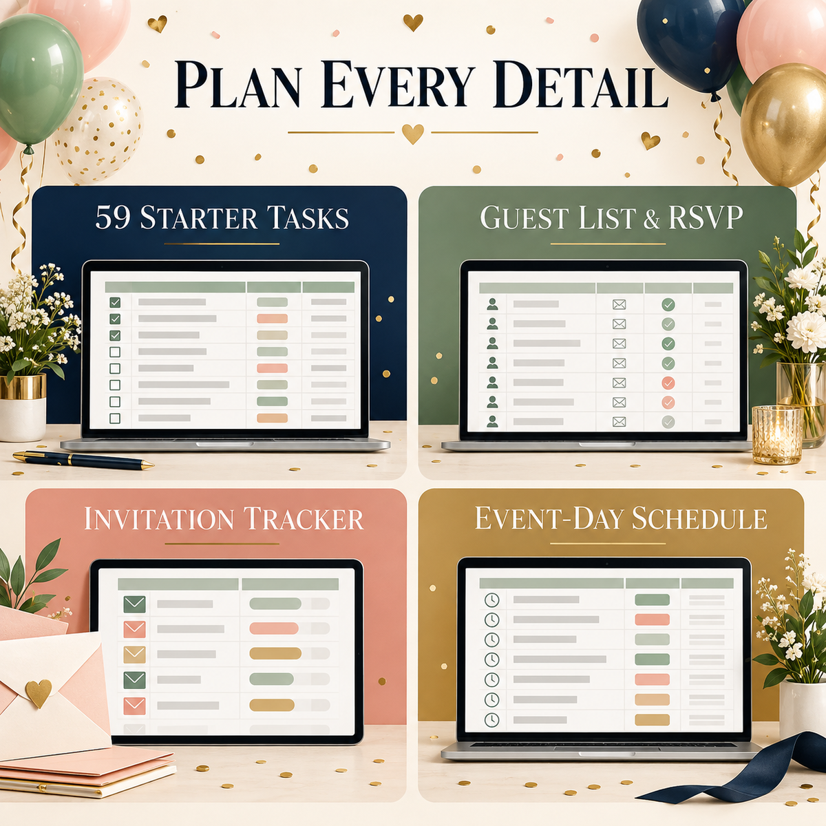 All-in-One Party & Event Planner Spreadsheet | Budget, Guest List, Checklist, Vendors, Menu & Timeline | Excel + Google Sheets