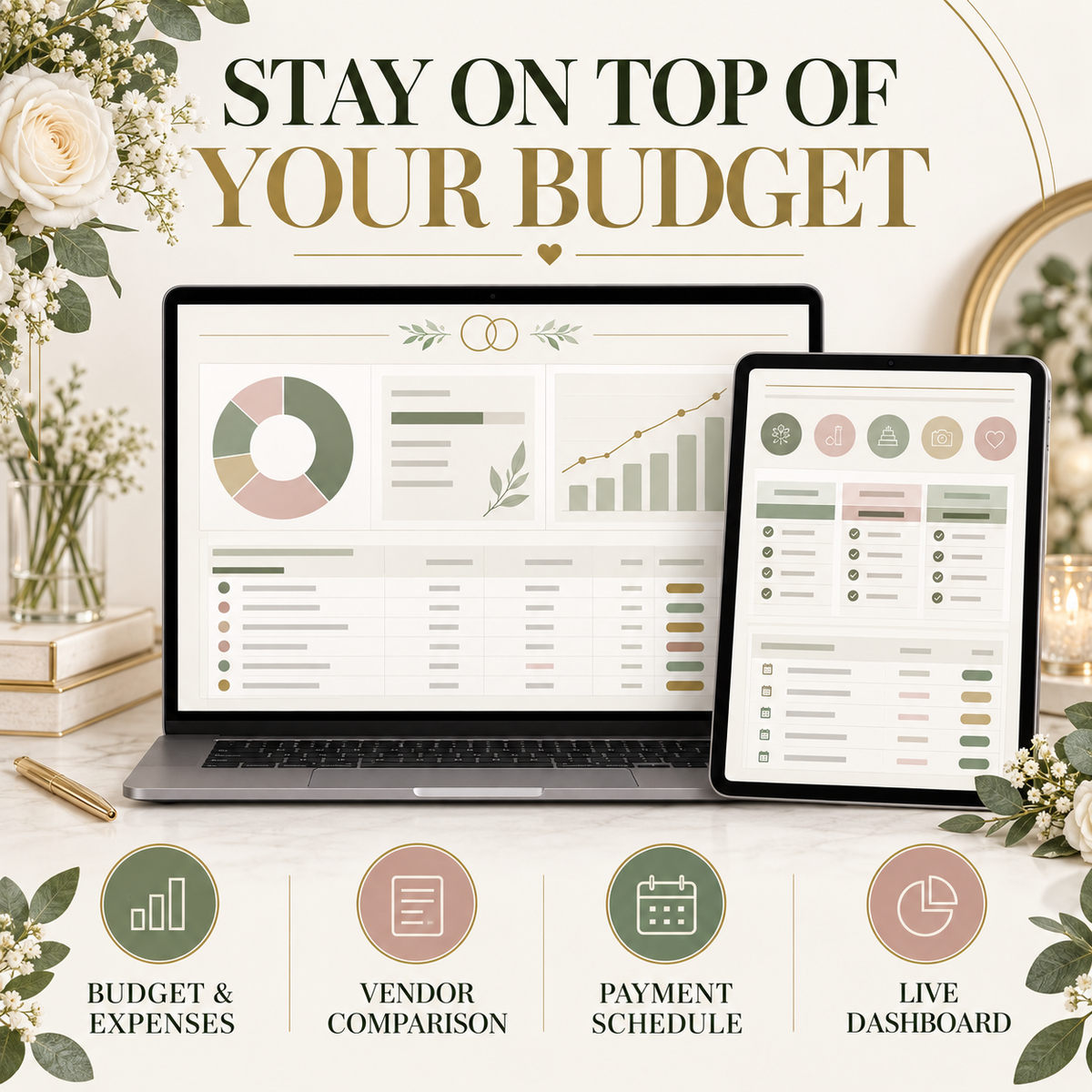 All-in-One Wedding Planner Spreadsheet | Budget, Guest List, Checklist, Vendors, Seating & Timeline | Excel + Google Sheets