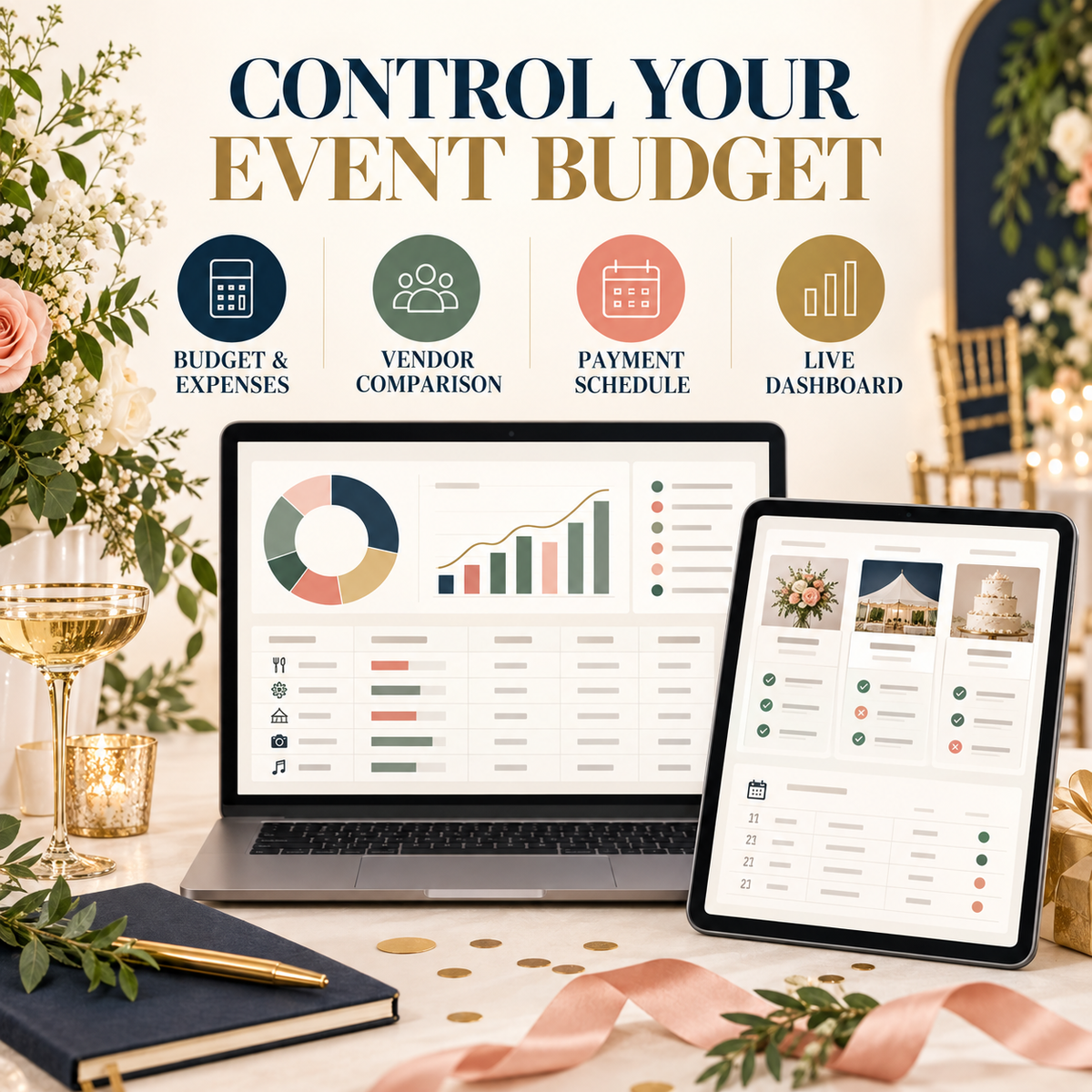 All-in-One Party & Event Planner Spreadsheet | Budget, Guest List, Checklist, Vendors, Menu & Timeline | Excel + Google Sheets