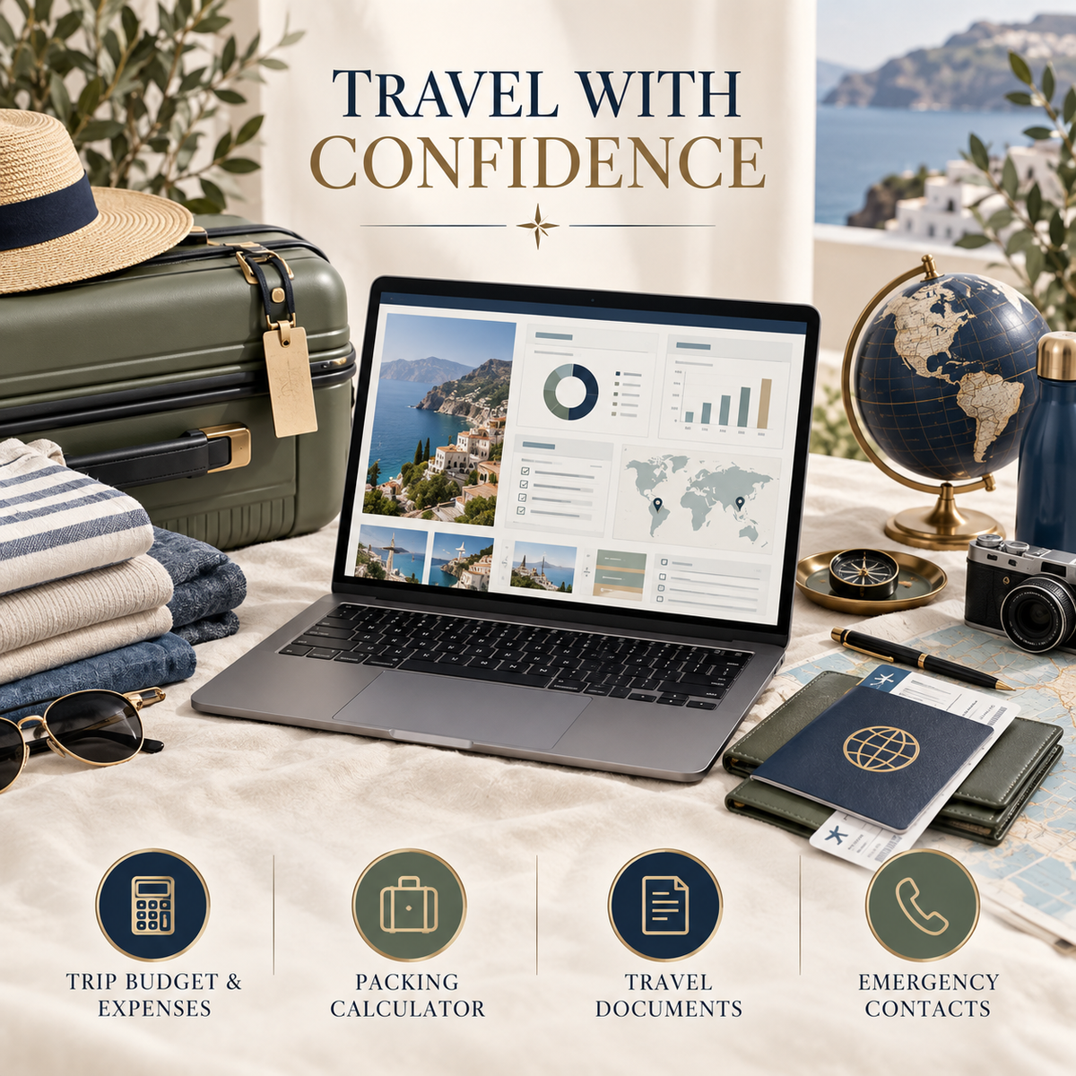 All-in-One Travel & Vacation Planner Spreadsheet | Trip Budget, Itinerary, Packing List & Reservations | Excel + Google Sheets