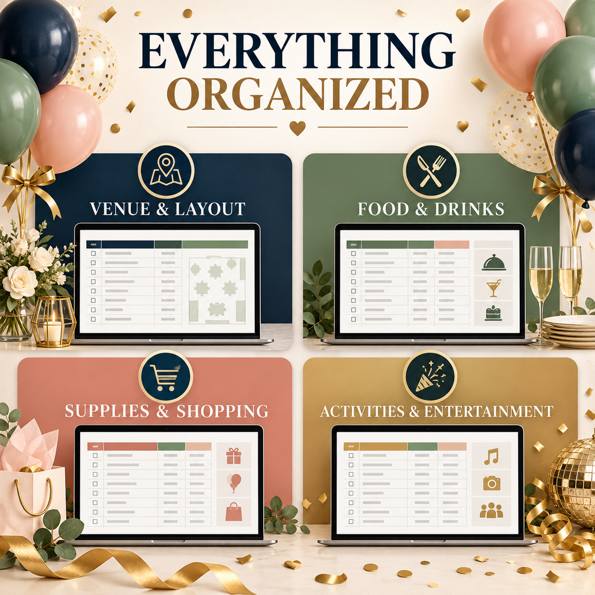 All-in-One Party & Event Planner Spreadsheet | Budget, Guest List, Checklist, Vendors, Menu & Timeline | Excel + Google Sheets