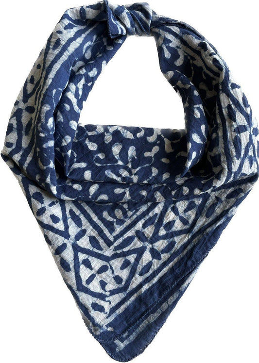 Organic Cotton Blue Bandana Face Cover Neckerchief Head Wrap, Hair Scarf for women