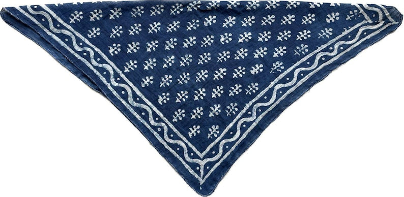 Indigo Cotton Bandana, Square Cotton Scarf for Women, Handmade Gift for Him/Her, Blue Bandana