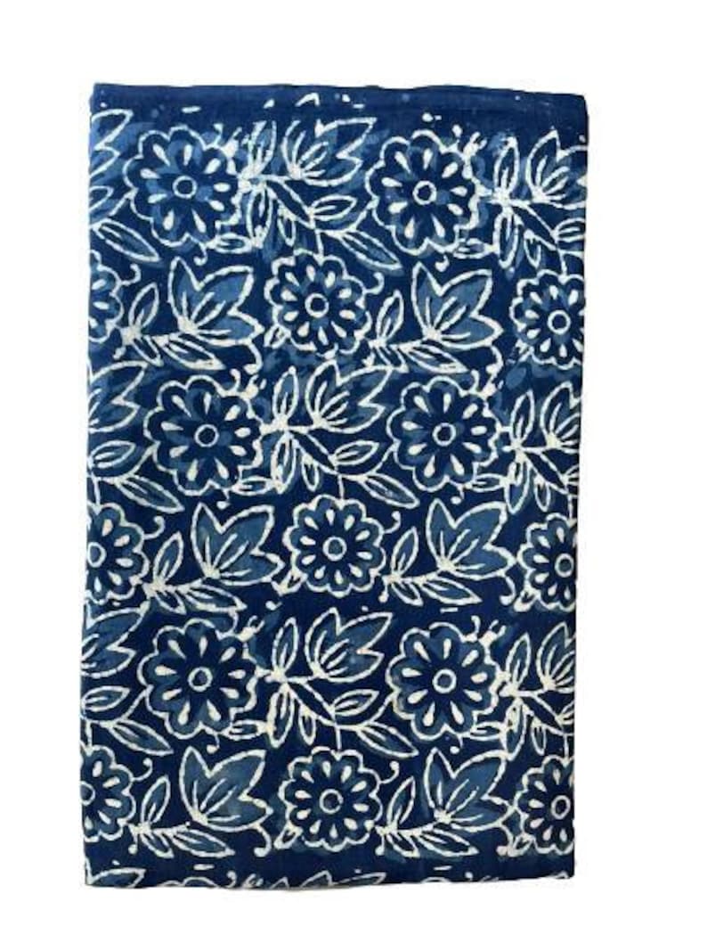 Indigo Hand Block Print Fabric by the yard, Cotton, Linen, Poplin, Sewing and Quilting Fabric