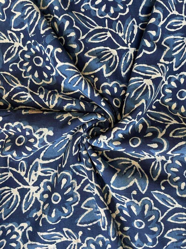 Indigo Hand Block Print Fabric by the yard, Cotton, Linen, Poplin, Sewing and Quilting Fabric