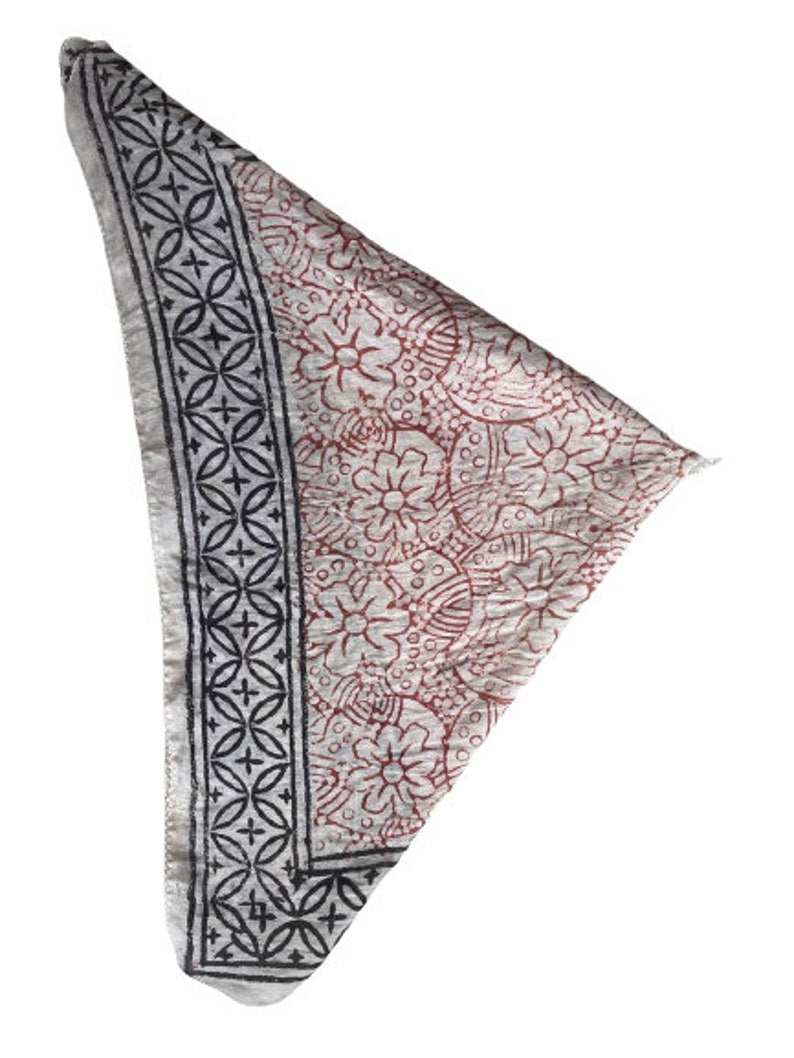 Square Bandana, Organic Neckerchief & Kerchief, Hand Block Printed Cotton Scarf