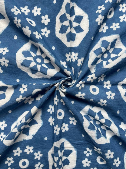 Blue Bandana - Hand Block Printed Cotton Bandana - Artistic Boho Square Scarf, Neckerchief & Kerchief