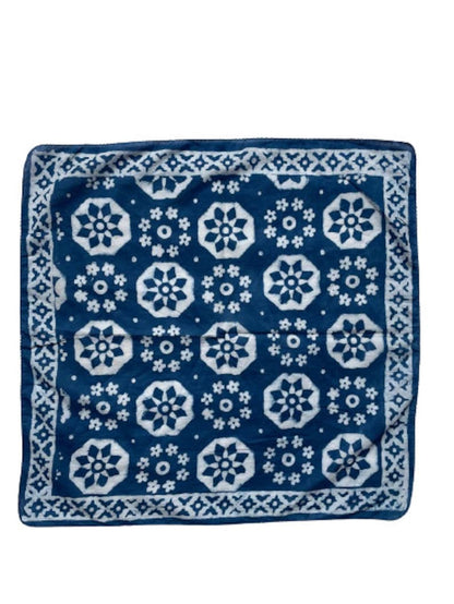 Blue Bandana - Hand Block Printed Cotton Bandana - Artistic Boho Square Scarf, Neckerchief & Kerchief