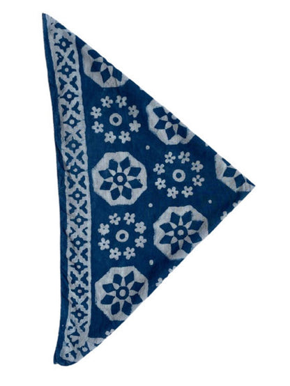 Blue Bandana - Hand Block Printed Cotton Bandana - Artistic Boho Square Scarf, Neckerchief & Kerchief