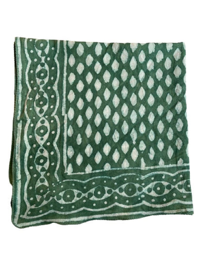 Cotton Neckerchief - Green Bandanas, Kerchief - Block Print Western Bandana Scarf