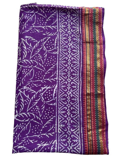 Silk Border Purple Sarongs, Hand Block Printed Cotton Sarong Wrap, Pareos, Plus Size Sarong, Bikini Cover Up, Size 44x72 Inches