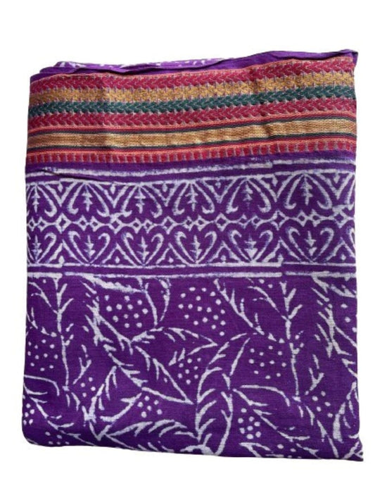 Silk Border Purple Sarongs, Hand Block Printed Cotton Sarong Wrap, Pareos, Plus Size Sarong, Bikini Cover Up, Size 44x72 Inches