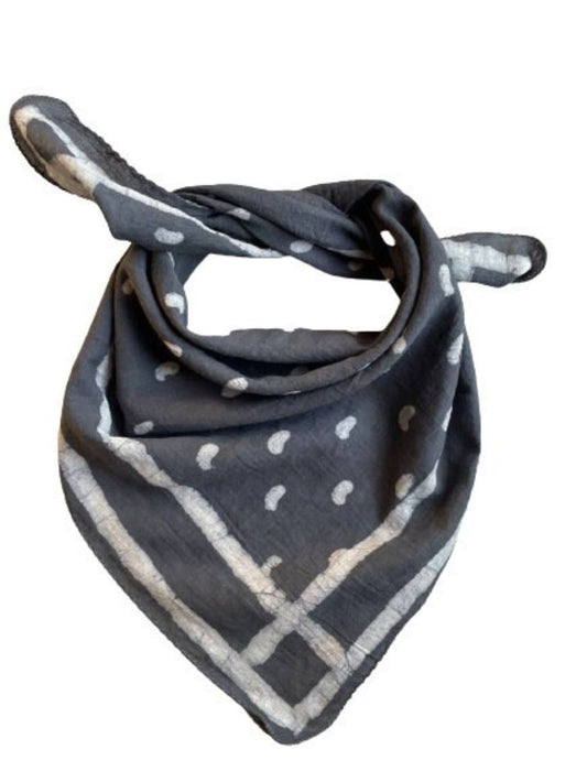 Black Cotton Bandana Scarf with White Dot Designs on it, Headband Scarves, Handmade Gift for Him/Her