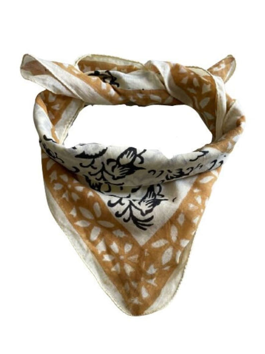 Organic Neckerchief & Kerchief, Hand Block Printed Cotton Bandana - Artistic Boho Square Scarf