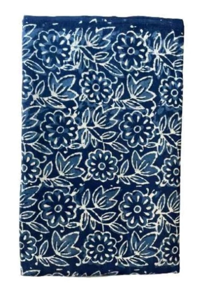 Indigo Hand Block Print Fabric by the yard, Cotton, Linen, Poplin, Sewing and Quilting Fabric