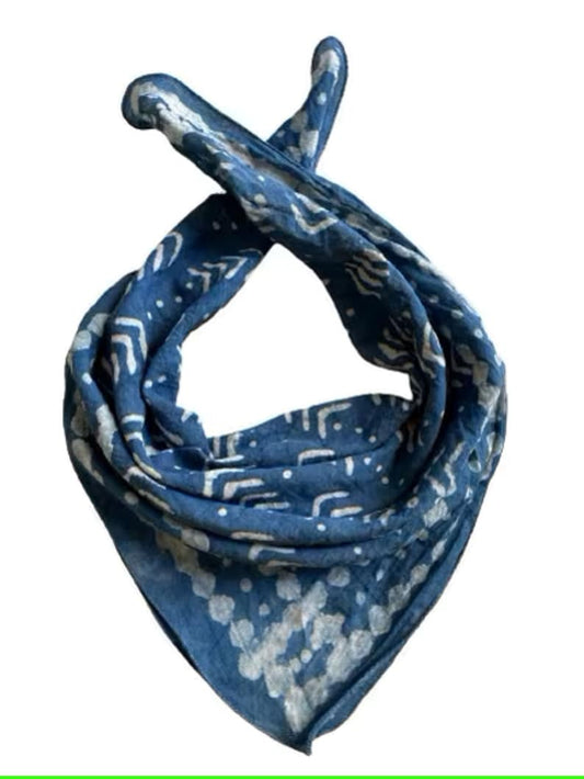 Blue Bandana, Square Cotton Scarf for Women, Handmade Scarves