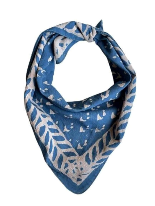 Blue Bandana - Square Cotton Scarf for Women, Indigo Bandana, Handmade Gift for Her and Him