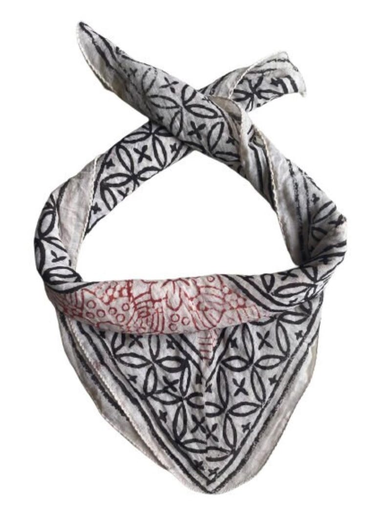 Square Bandana, Organic Neckerchief & Kerchief, Hand Block Printed Cotton Scarf