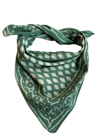 Cotton Neckerchief - Green Bandanas, Kerchief - Block Print Western Bandana Scarf