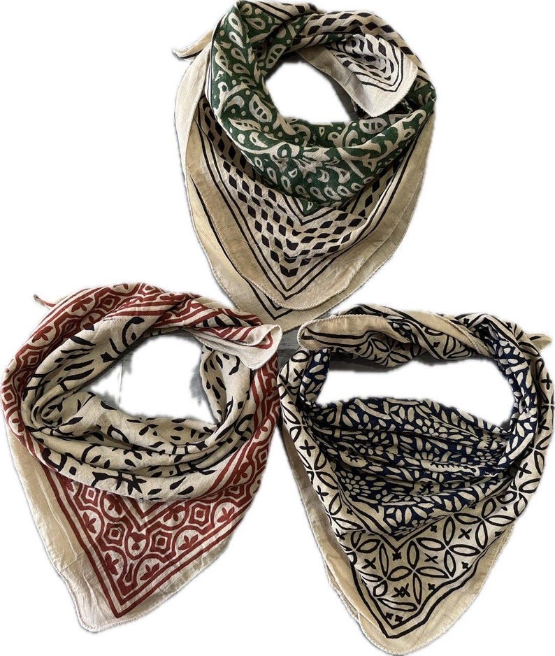 Set of 3 Mens Bandana, Neckerchief, Pure Cotton Bandana Headband, Size 21x21 Inche, Square Scarf