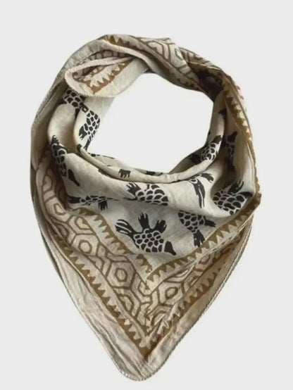 Block Print Western Bandana Scarf - Cotton Neckerchief - Bandanas, Kerchief